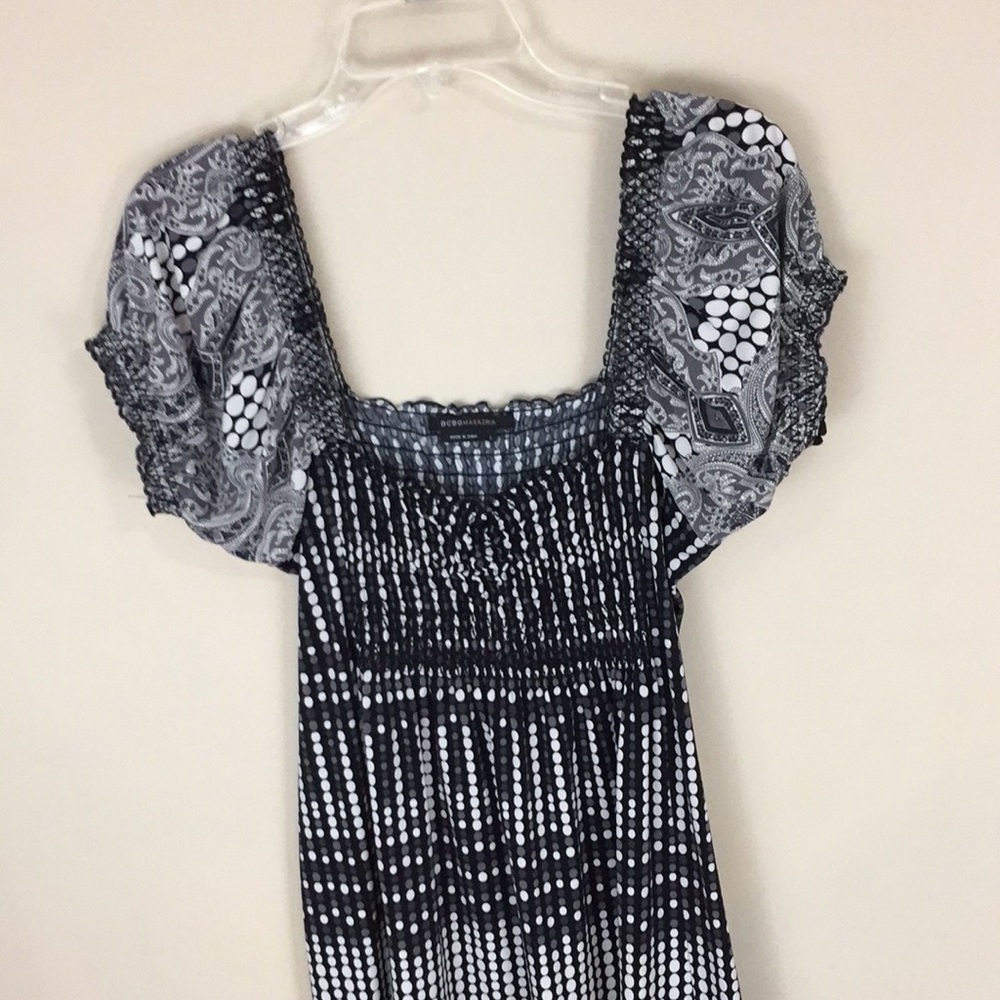 BCBGMAXAZRIA Black, White and Gray Peasant Dress Size Large - Picture 7 of 14